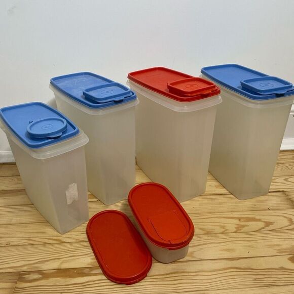 Tupperware Oval Modular Mates 9.75 Cups Red Blue Flip Seal Lid #1618 Vintage Lot - Picture 3 of 11